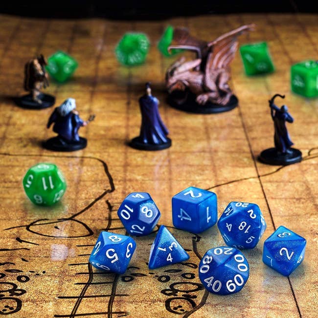the dice for dungeons and dragons on a map