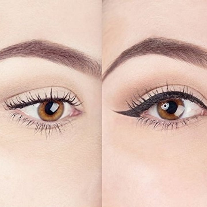 A before and after that shows how neat of a cat-eye the stamp gives
