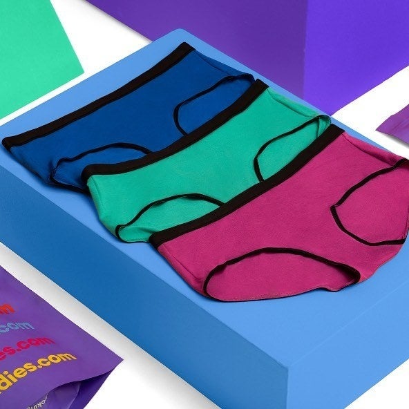 pack of blue, green, and magenta briefs