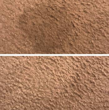Reviewer's rug before-and-after using stain remover pads showing a stain removed
