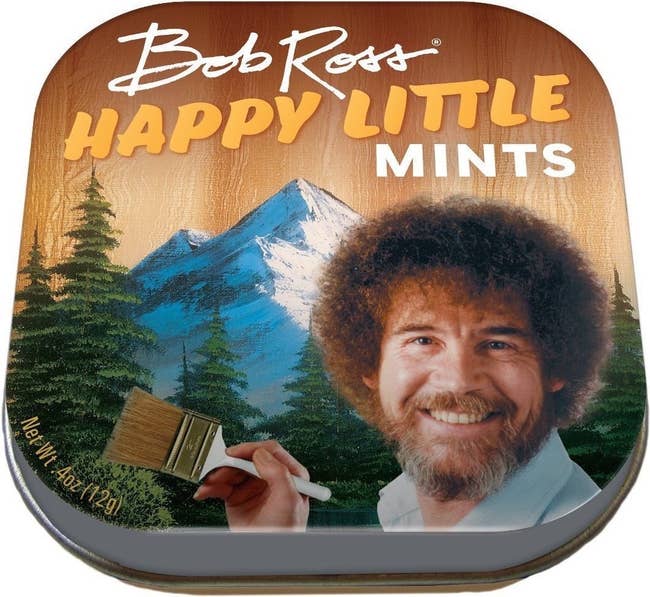 bob ross on a tin of mints