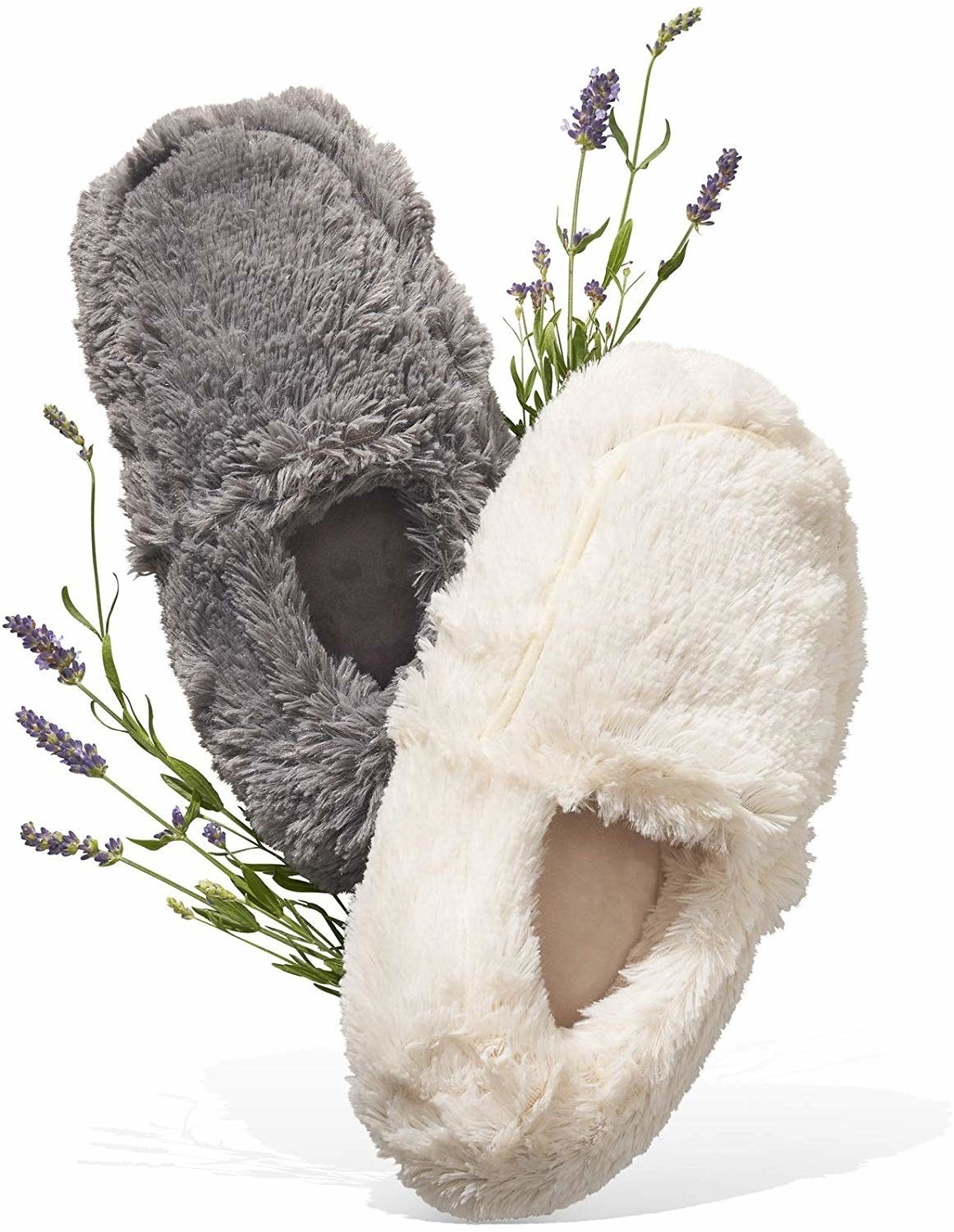 The slippers in white and grey