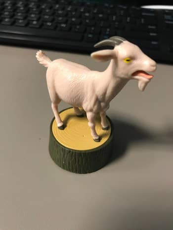 reviewer's screaming goat on an office desk