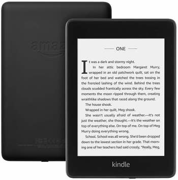 Front and back view of the Kindle showing the screen and how thin it is