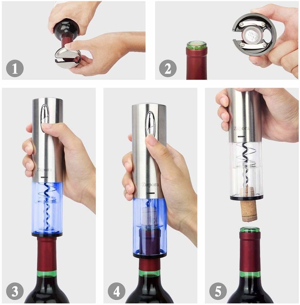 A graphic showing the foil-removing cap, and how the cork is removed