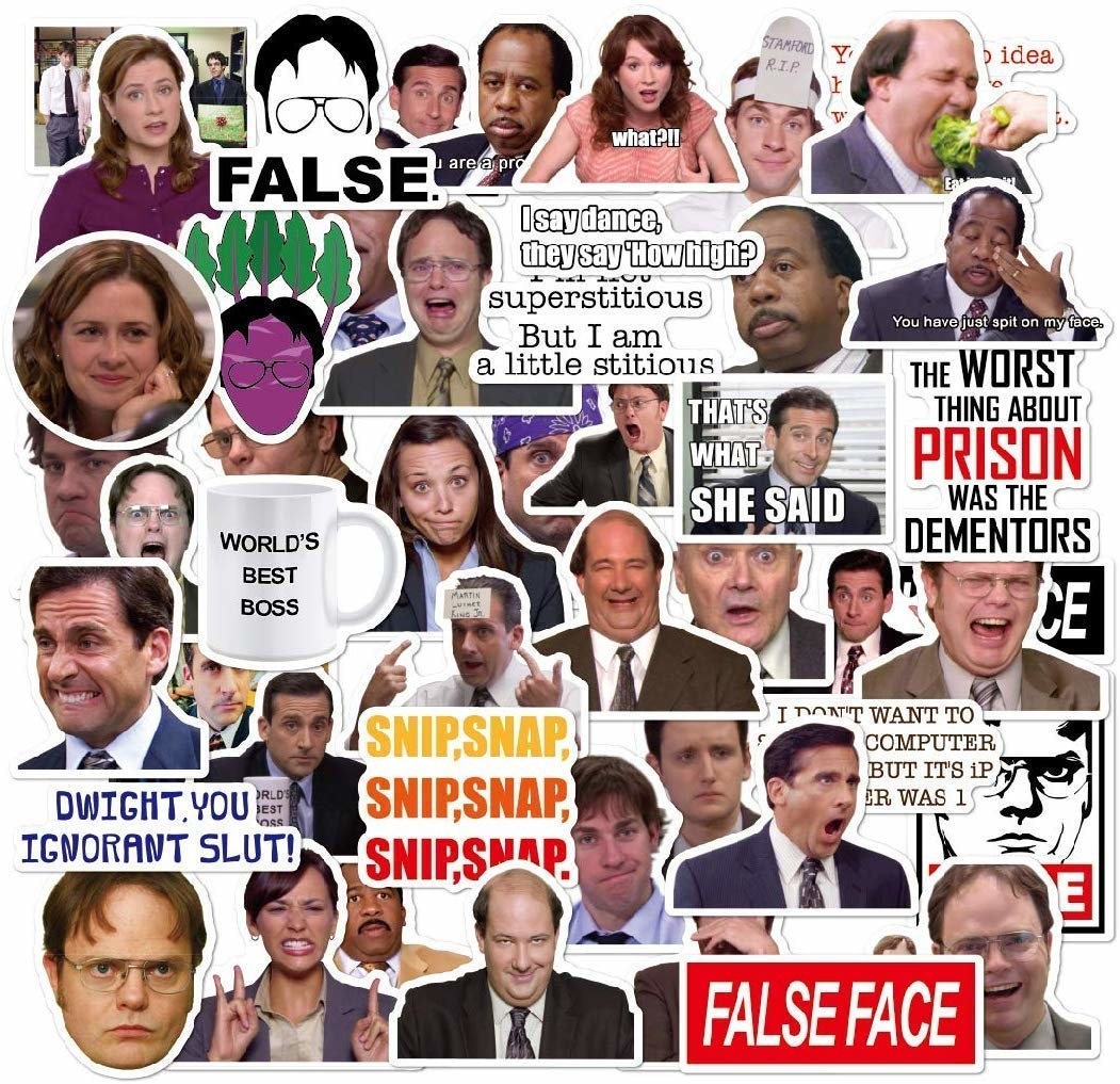 a bunch of office themed stickers
