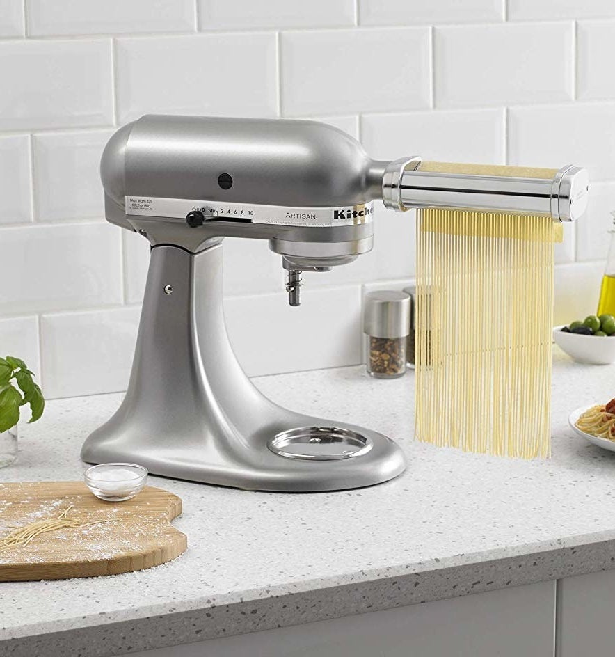 A KitchenAid with the pasta attachment on it