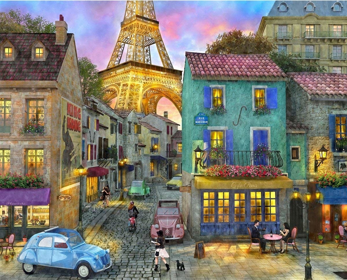 The puzzle showing a Paris city street scene