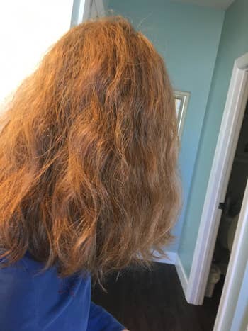 Reviewer showing messy, frizzy hair before using the brush