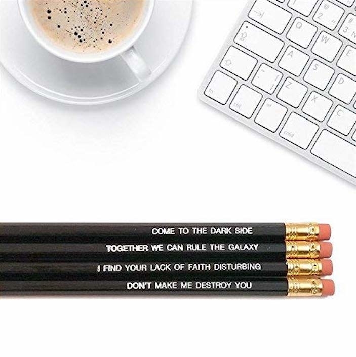 four Black pencils, each with a different star wars quote