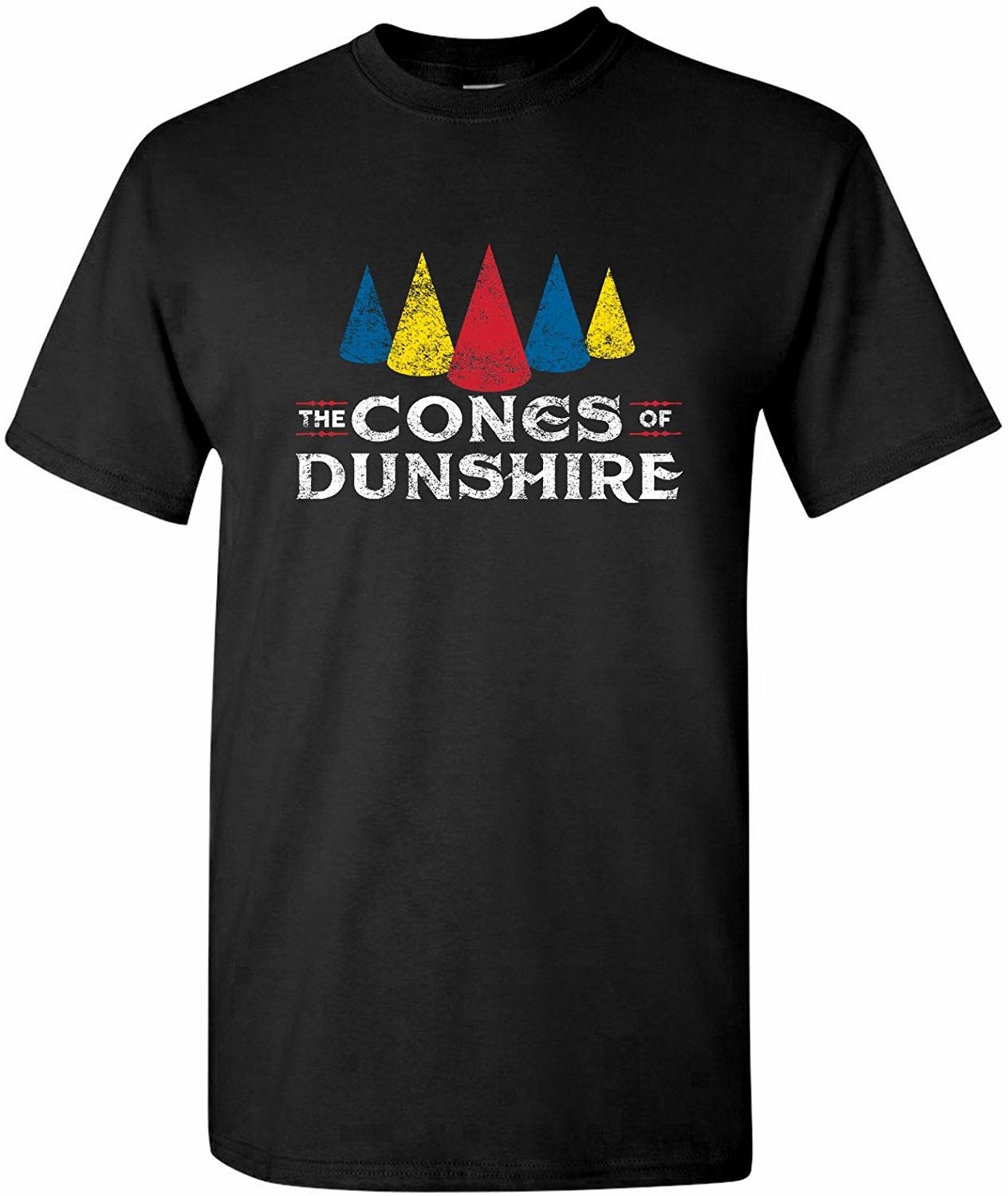 The crew neck T-shirt that reads, &quot;The Cones of Dunshire.&quot; 