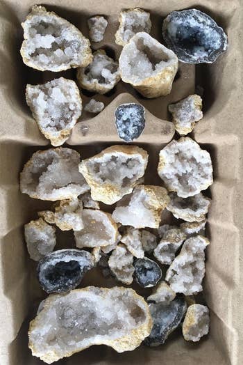 a tray filled with sparkly geodes
