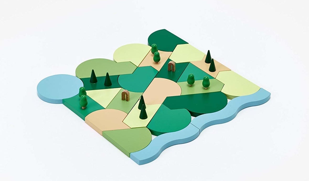 Geometric block set in pastel shades of parkland landscape 