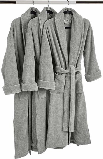 The bathrobe hanging in gray