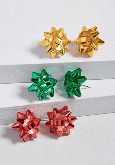 three pairs of Christmas bow stud earrings