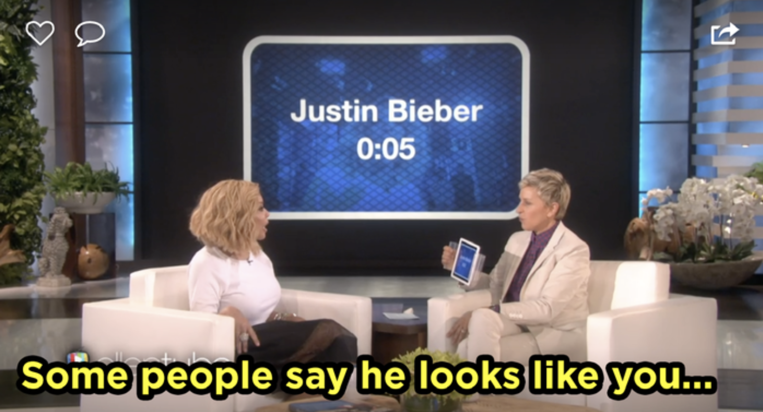 Wendy Williams telling Ellen she looks like Justin Bieber