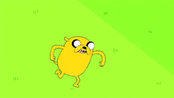 Gif of Finn and Jake from Adventure Time running to high five each other