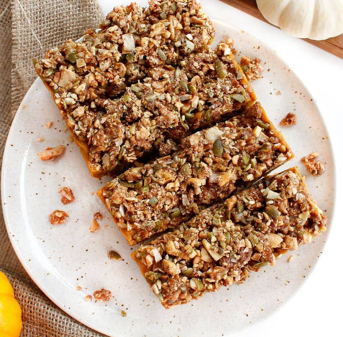 Pumpkin bars with granola topping.
