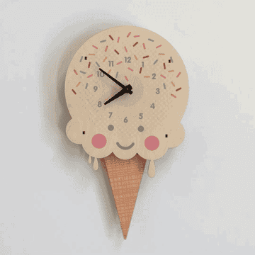 Gif of ice cream cone shaped clock with moving cone 