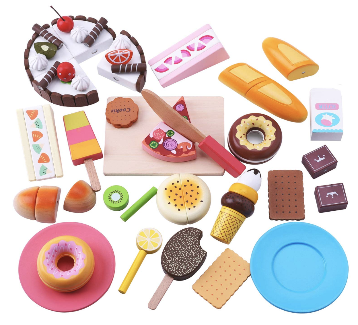 Magnetic Wooden Play Food Pretend Chocolate Donut Child Pre-Kindergarten Toy 