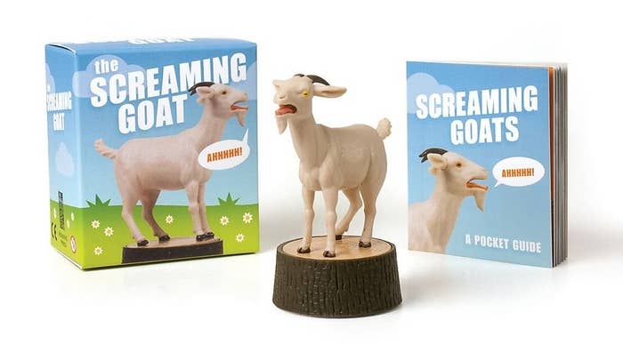 A tiny screaming goat figurine