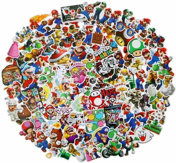 a circular pile of nintendo stickers