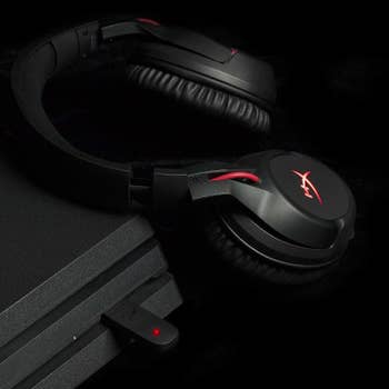 the black headset with red accents