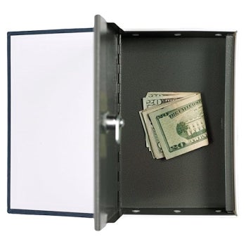 the fake book opened to reveal cash sitting in the mini safe