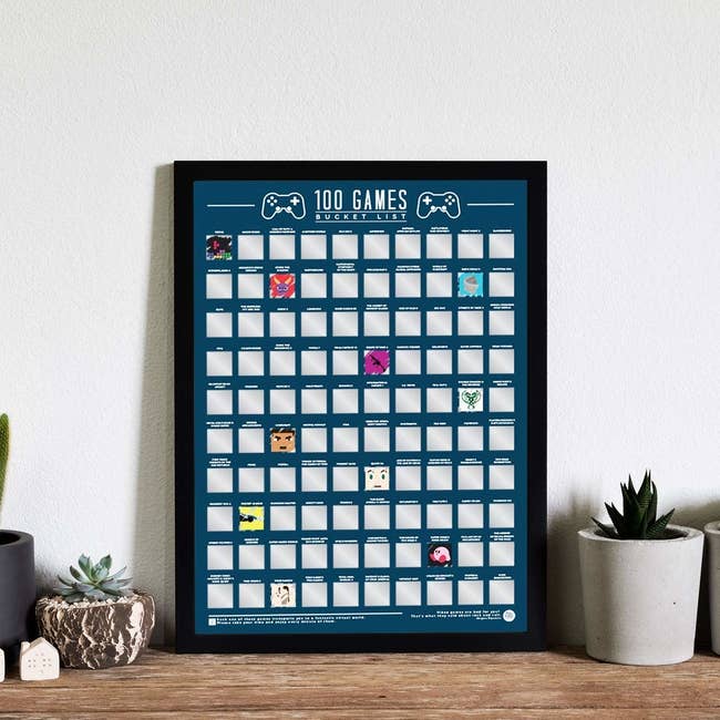 a poster with 100 video games to scratch off