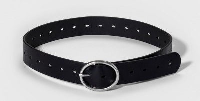 the belt in black with a silver buckle 