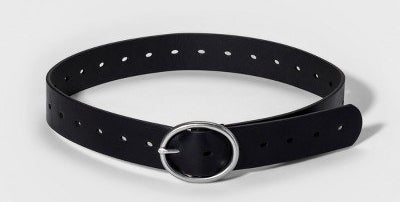 the belt in black with a silver buckle