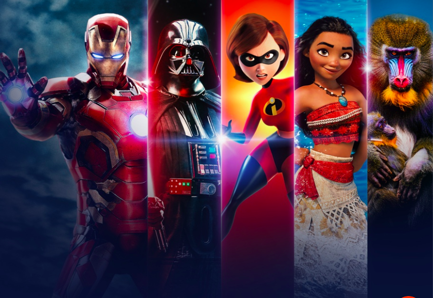 a poster showing Iron Man, Darth Vader, Mrs. Incredible, Moana, and Rafiki