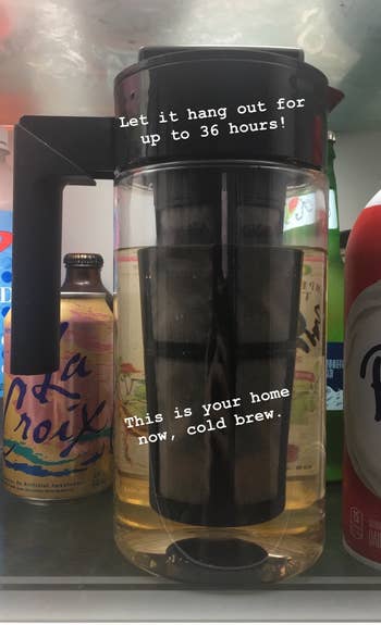 BuzzFeed writer cold brew maker with text that reads 