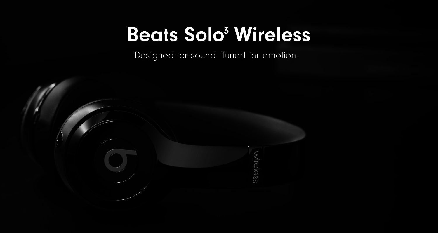 The headphones in black with text &quot;designed for sound. tuned for emotion&quot;