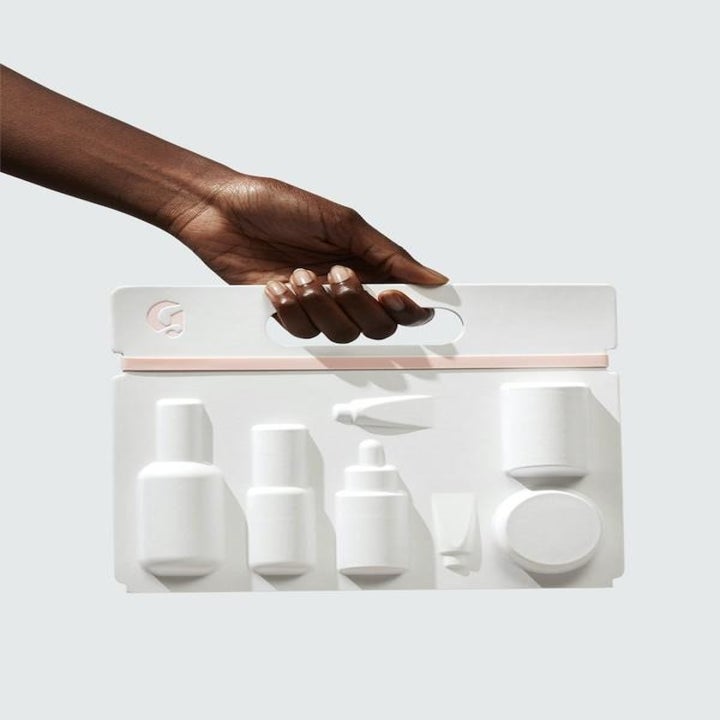 Products inside formed container, with each product in a shape that fits its packaging 