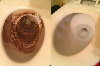 nasty looking toilet and then clean toilet
