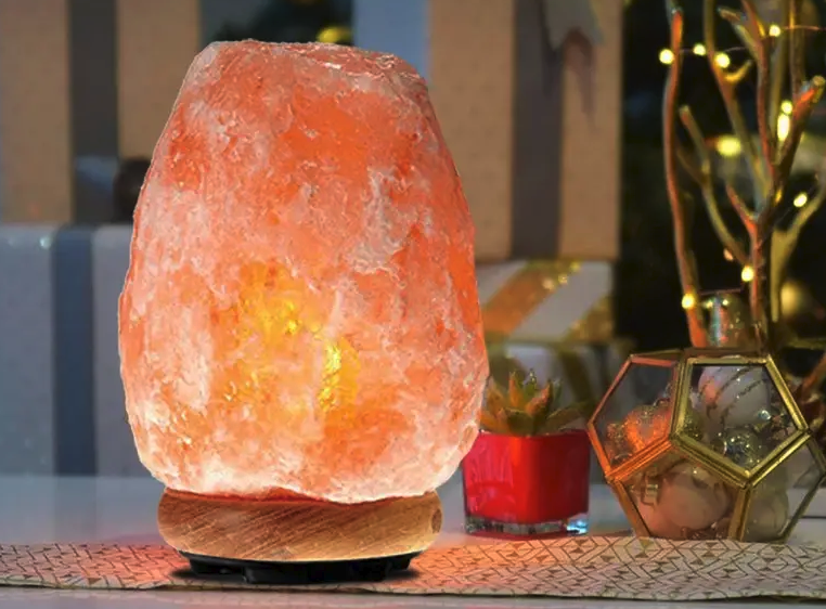a pink and orange glowing salt lamp