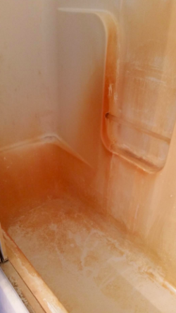 rust covered shower surround