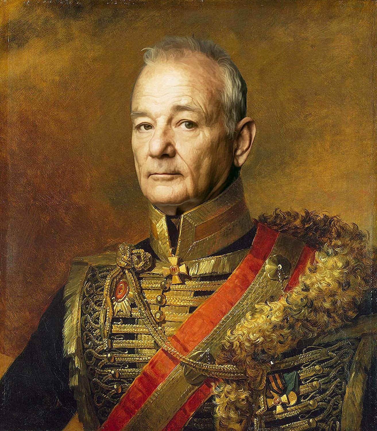 The antique style portrait of Bill Murray which looks like a military-style oil painting