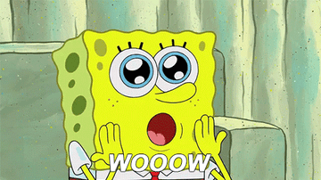A gif of Spongebob with huge sparkly eyes saying &quot;Wooow&quot; in amazement 
