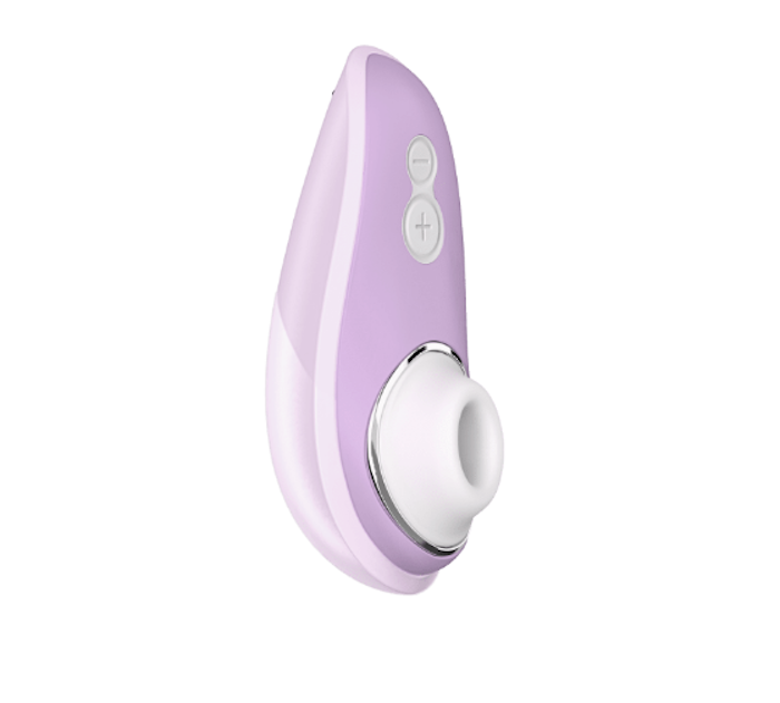 A clitoral stimulator that&#x27;s a curved oval shape (kind of like a tiny computer mouse) with a hole at one end that you would sit on top the clitoris for stimulation.