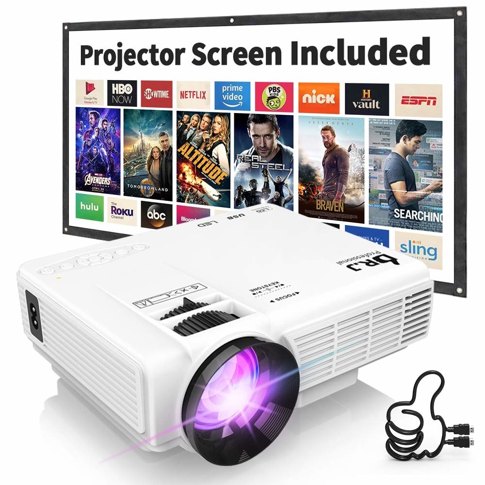 The white projector with included screen