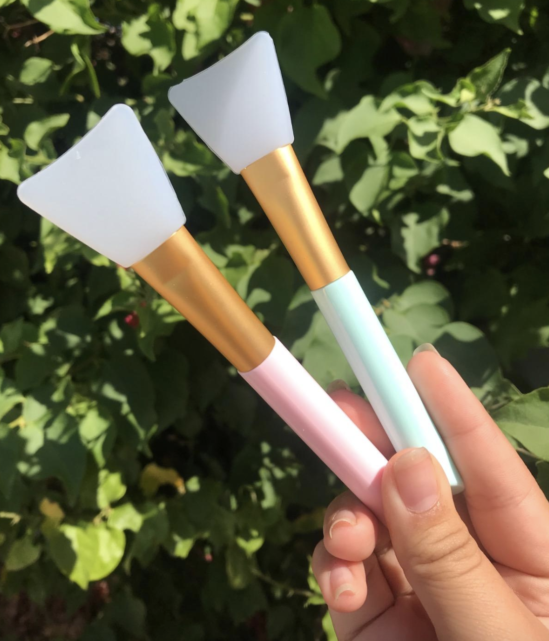 two silicone brushes with blue and pink stem 