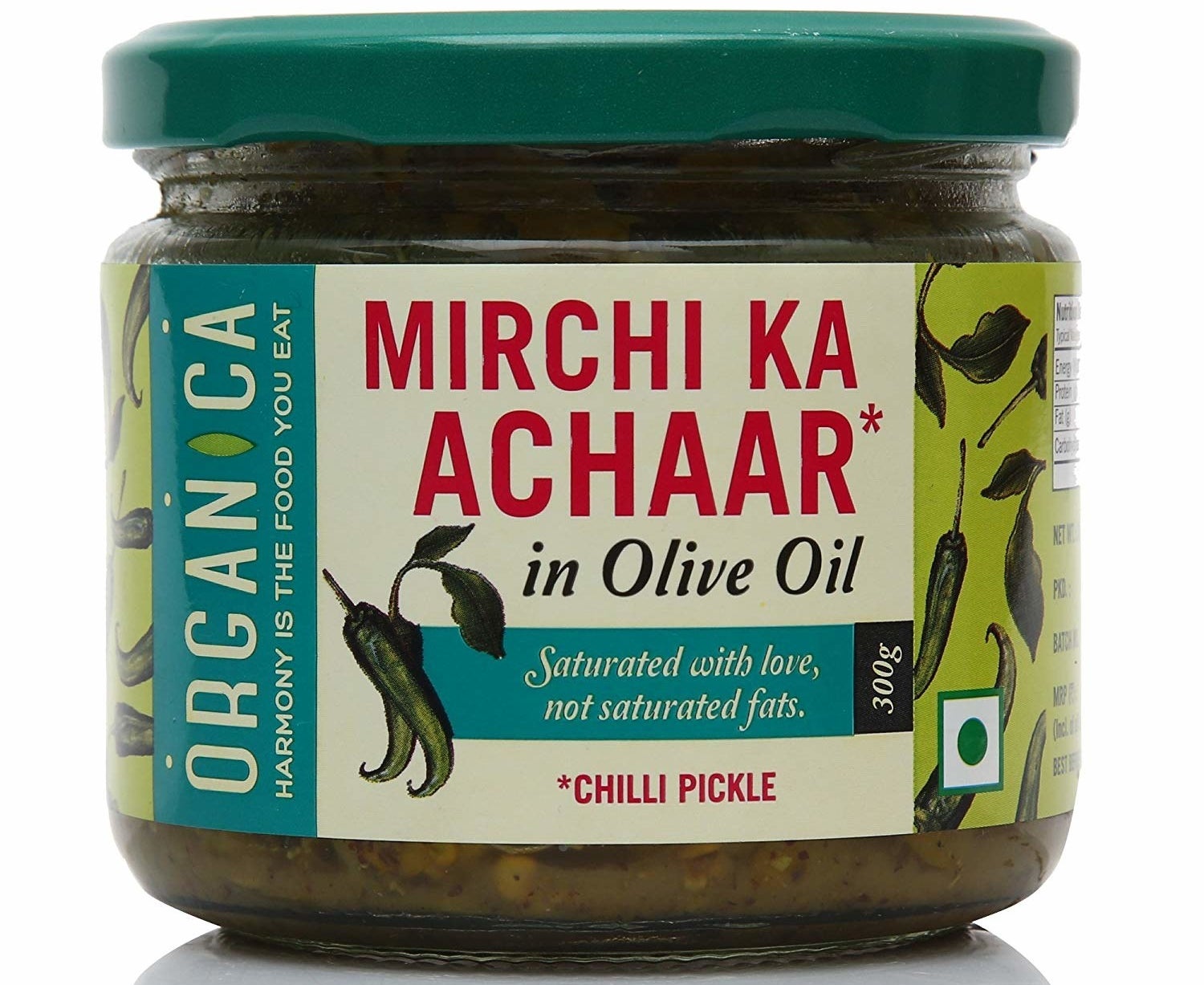A jar of green chili pickle.
