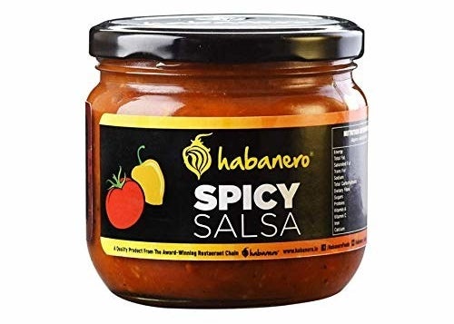 A bottle of Habanero Spicy Salsa.