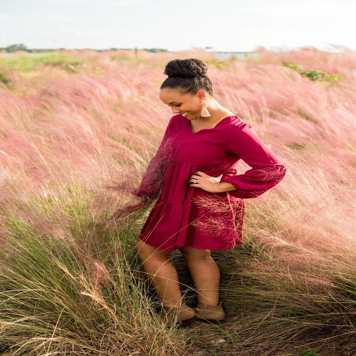 reviewer wears the dress