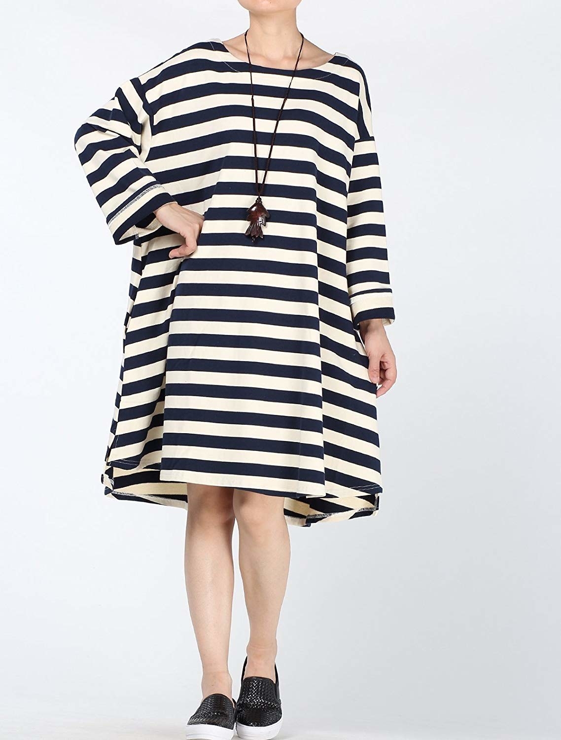 long sleeve striped dress that hits at the knee 