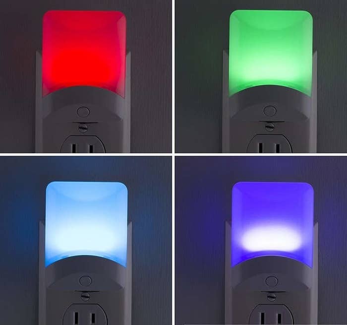 The color-changing night light in four various colors — red, green, blue, and purple