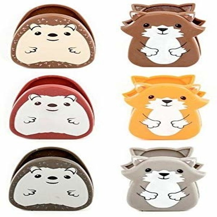 Clips in the shapes of hedgehogs and foxes