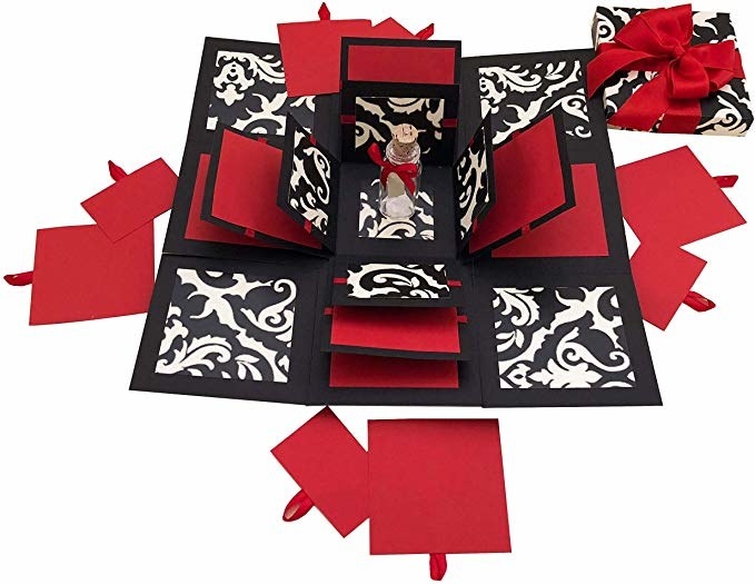 Red and black pop up box.